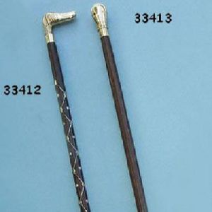 Rosewood walking stick with brass inlay