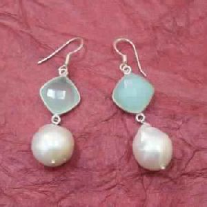 AQUA CHALCEDONY 925 STERLING SILVER NECKLACE WITH EARRINGS