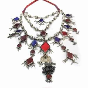 RAJASTHANI OLD SILVER MULTICOLORED 925 NECKLACE