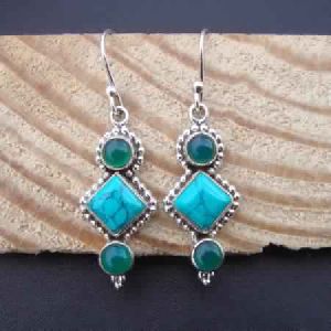 TURQUOISE HAND CRAFTED 925 STERLING SILVER DANGLE EARRINGS