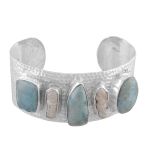 925 silver biwa pearl and larimar stone cuff bracelet