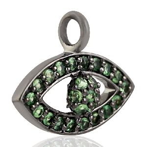 Gemstone Evil Eye Design Charm Silver Pendant
