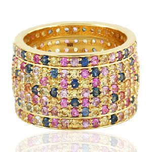 Gold Multi Sapphire Beautiful Women Band Ring