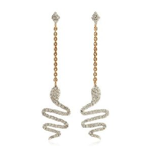 Gold Snake Design Pave Diamond Dangle Earring