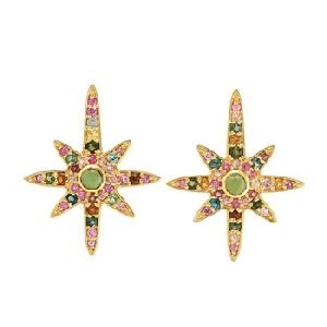 Gold Tourmaline Star Design Stud Earring