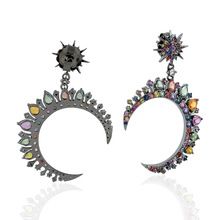 Multi Sapphire Moon Design Women Dangle Earring