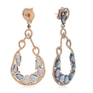 Pave Diamond Sapphire Dangle Earring