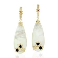 Pearl Pave Diamond Star Design Dangle Earring