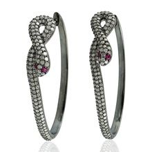 Ruby Snake Design Diamond Hoop Earring