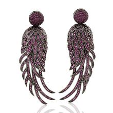 Sterling Pink Sapphire Feather Design Dangle Earring