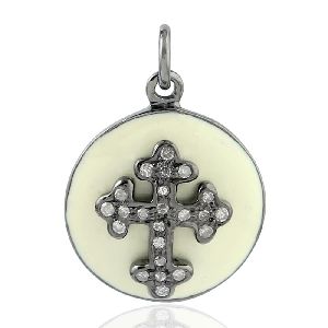 Sterling Silver Diamond Designer Cross Charm Pendant