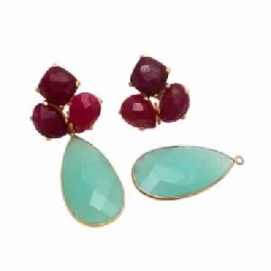 Aqua Chalcedony and Dyed Ruby Earring