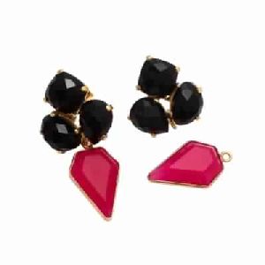 Black Onyx and Hot Pink Chalcedony Fashion Earring