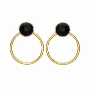 Black Onyx Earring Round Gemstone Earring