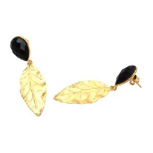 Black Onyx Leaf Earring