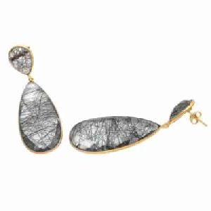 Black Rutile Big Gemstone Earring