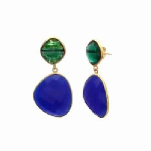 Blue Chalcedony and hydro Emrald Gold plated Earring