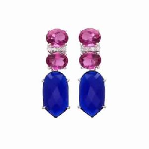 Blue Chalcedony and Pink Tourmaline Hydro gemstone Earring