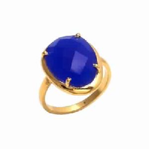 Blue Chalcedony Ring Gold Plated Ring-Sterling Silver Ring