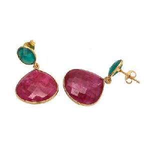 Dyed Ruby And Green Onyx Earring