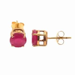 Dyed Ruby Round Tiny Stud Earring Vermeil Gold Earring