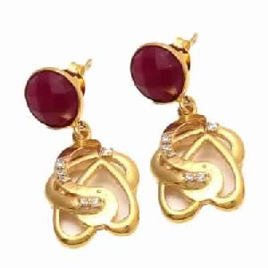 Dyed Ruby Small Round Stone Earring