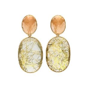 Golden Rutile And Peach Chalcedony Gemstone earring