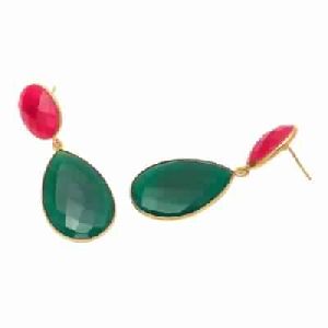 Green Onyx And Fuchsia Chalcedony Earring