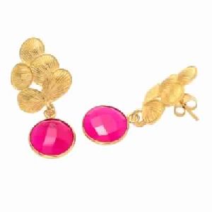 Hot Pink Chalcedony Earring Vermeil Gold Earring