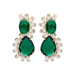 Hydro Emerald and Crystal Quartz Gemstone Earring