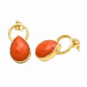 Orange Chalcedony Gemstone Earring