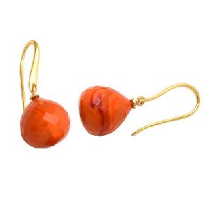 Orange Chalcedony Onion Shape Gemstone Earring