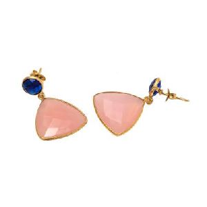 Pink Chalcedony And Sapphire Hydro Earring