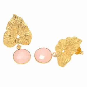 Pink Chalcedony Earring Leaf Stud Earring