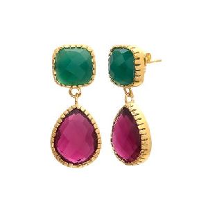 Pink Tourmaline Hydro And Green Onyx Earring