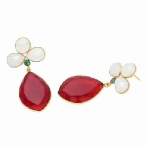 Ruby Gemstone With Milky Chalcedony Earring