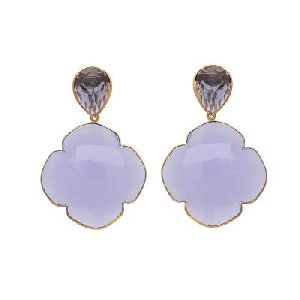 Silver Lavender Chalcedony And Iolite Gemstone Earring