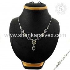 925 Sterling Silver Fashion Jewelry Ethnic Amethyst & Citrine Gemstone Necklace