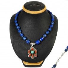 925 Sterling Silver Fashion Jewelry Trendy Coral, Turquoise, Lapis Gemstone Necklace Mayorista