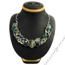 925 Sterling Silver Green Onyx, Green Amethyst, Labradorite, Shell, Peridot, Citrine necklace