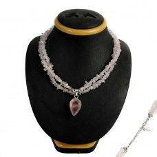 925 Sterling Silver Indian Jewelry Traditional Rose Quartz Gemstone Necklace Exporter India