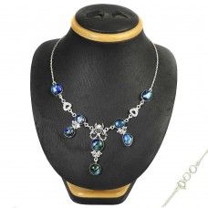 925 Sterling Silver Ethnic Dico Glass Gemstone Necklace