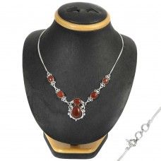925 Sterling Silver Jewelry Fashion Red Onyx Gemstone Necklace