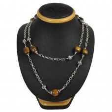 Big Awesome Tiger Eye Gemstone Sterling Silver Necklace Jewelry
