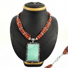 Big Grand Love !! 925 Sterling Silver Coral, Turquoise Necklace