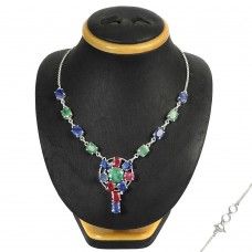 Bohemian Ruby, Emerald, Blue Sapphire Gemstone 925 Sterling Silver Necklace Jewelry