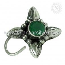 Charming Green Onyx Gemstone 925 Sterling Silver Vintage Nose Pin Jewelry