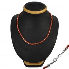 Classy Style Coral Gemstone Sterling Silver Necklace Jewelry