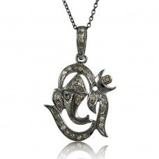 Diamond Ganesha Necklace !! 925 Sterling Silver Jewelry Necklace