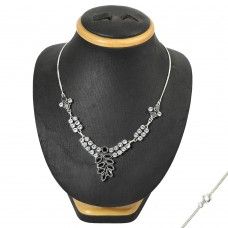 Fashion Design ! Black Spinel, Blue Topaz Gemstone Sterling Silver Necklace Jewelry